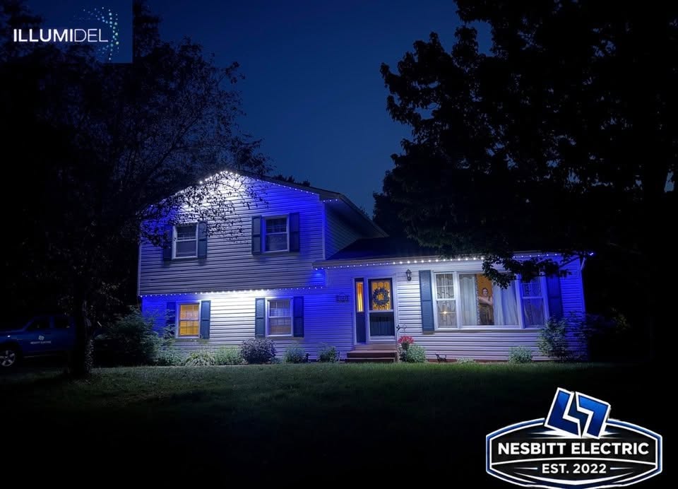 Permanent exterior lighting in blue